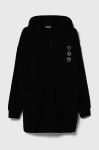 Дитяча бавовняна кофта United Colors of Benetton колір чорний з капюшоном з принтом (3393840)