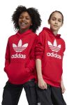 Дитяча кофта adidas Originals TREFOIL колір червоний з капюшоном з принтом Дитяча кофта adidas Originals TREFOIL колір червоний з капюшоном з принтом