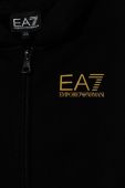 Дитяча кофта EA7 Emporio Armani колір чорний з капюшоном однотонна