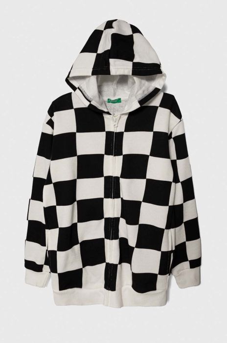 Дитяча бавовняна кофта United Colors of Benetton колір чорний з капюшоном візерунок (3397334) Дитяча бавовняна кофта United Colors of Benetton колір чорний з капюшоном візерунок (3397334)