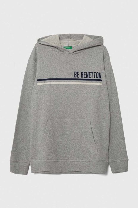 Дитяча бавовняна кофта United Colors of Benetton колір сірий з капюшоном візерунок (3390404) Дитяча бавовняна кофта United Colors of Benetton колір сірий з капюшоном візерунок (3390404)