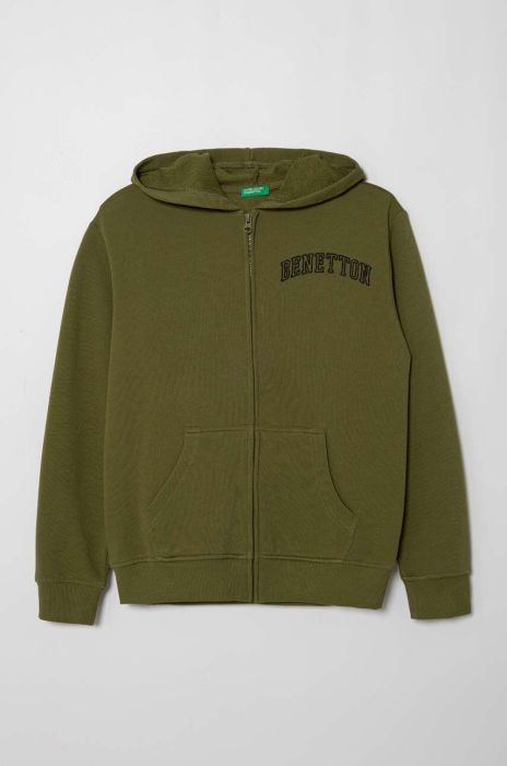 Дитяча бавовняна кофта United Colors of Benetton колір зелений з капюшоном візерунок (3390455) Дитяча бавовняна кофта United Colors of Benetton колір зелений з капюшоном візерунок (3390455)