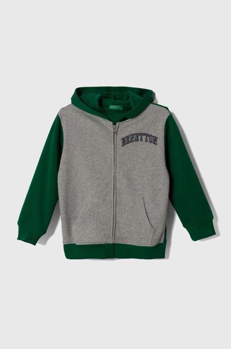 Дитяча бавовняна кофта United Colors of Benetton колір зелений з капюшоном візерунок (3390486) Дитяча бавовняна кофта United Colors of Benetton колір зелений з капюшоном візерунок (3390486)