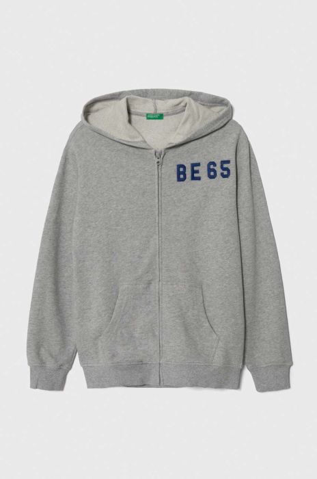 Дитяча бавовняна кофта United Colors of Benetton колір сірий з капюшоном візерунок (3390474) Дитяча бавовняна кофта United Colors of Benetton колір сірий з капюшоном візерунок (3390474)