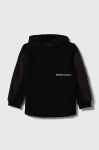 Дитяча бавовняна кофта Sisley колір чорний з капюшоном з принтом (3393873)