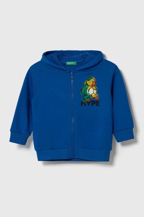 Дитяча бавовняна кофта United Colors of Benetton з капюшоном з принтом колір блакитний (3470324) Дитяча бавовняна кофта United Colors of Benetton з капюшоном з принтом колір блакитний (3470324)