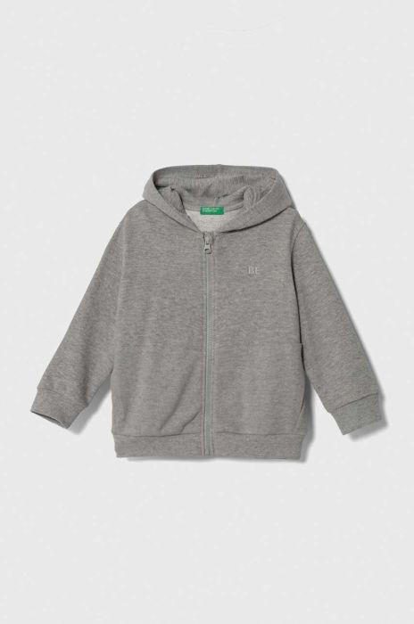 Дитяча бавовняна кофта United Colors of Benetton колір сірий з капюшоном меланж Дитяча бавовняна кофта United Colors of Benetton колір сірий з капюшоном меланж