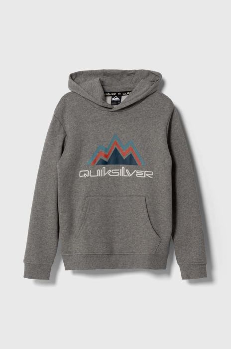 Дитяча кофта Quiksilver BIG LOGO SNOW OTLR колір сірий з капюшоном з принтом Дитяча кофта Quiksilver BIG LOGO SNOW OTLR колір сірий з капюшоном з принтом