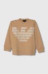 Дитяча бавовняна кофта Emporio Armani колір бежевий з аплікацією Дитяча бавовняна кофта Emporio Armani колір бежевий з аплікацією