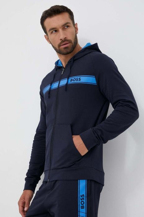 Бавовняна кофта BOSS чоловіча з капюшоном з принтом колір темно-синій (3353886) Бавовняна кофта BOSS чоловіча з капюшоном з принтом колір темно-синій (3353886)