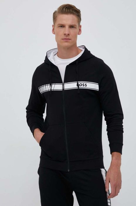 Бавовняна кофта BOSS чоловіча колір чорний з капюшоном з принтом (3353881) Бавовняна кофта BOSS чоловіча колір чорний з капюшоном з принтом (3353881)