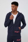 Бавовняна кофта HUGO чоловіча колір синій з капюшоном з принтом (3383231) Бавовняна кофта HUGO чоловіча колір синій з капюшоном з принтом (3383231)