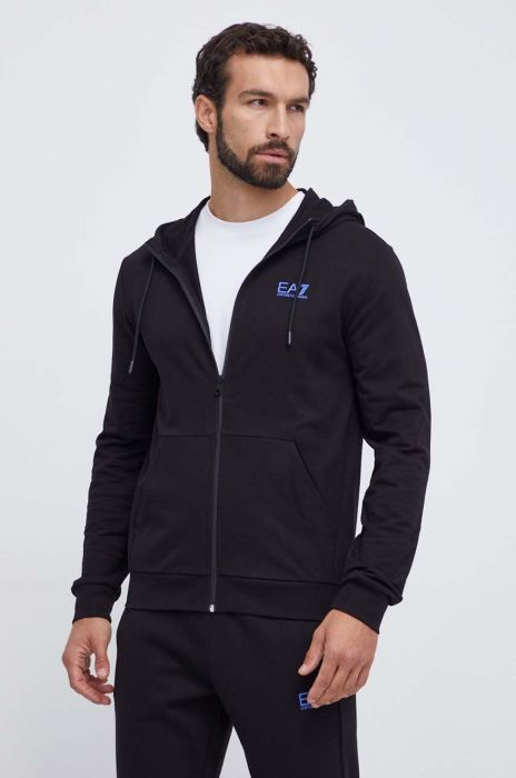 Бавовняна кофта EA7 Emporio Armani чоловіча колір чорний з капюшоном з принтом (3597366) Бавовняна кофта EA7 Emporio Armani чоловіча колір чорний з капюшоном з принтом (3597366)