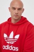 Бавовняна кофта adidas Originals чоловіча колір червоний з капюшоном з принтом