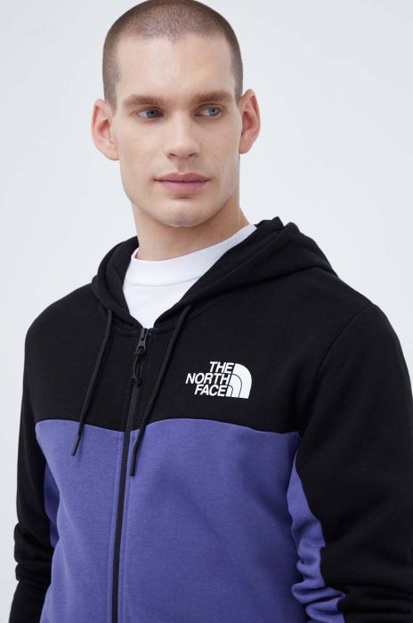 Бавовняна кофта The North Face чоловіча колір фіолетовий з капюшоном візерунок Бавовняна кофта The North Face чоловіча колір фіолетовий з капюшоном візерунок