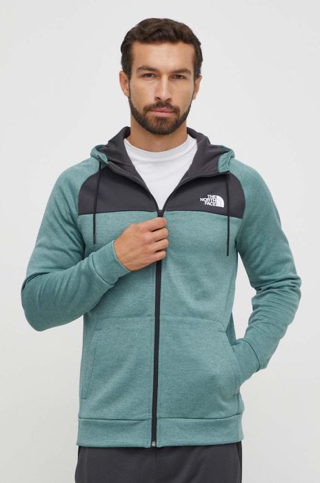 Спортивна кофта The North Face Reaxion колір зелений з капюшоном з принтом Спортивна кофта The North Face Reaxion колір зелений з капюшоном з принтом