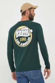 Бавовняний лонгслів Guess колір зелений з аплікацією