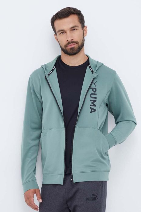 Тренувальна кофта Puma Fit Double Knit колір зелений з капюшоном з принтом Тренувальна кофта Puma Fit Double Knit колір зелений з капюшоном з принтом