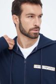 Бавовняна кофта лаунж Emporio Armani Underwear колір синій з капюшоном з принтом Бавовняна кофта лаунж Emporio Armani Underwear колір синій з капюшоном з принтом