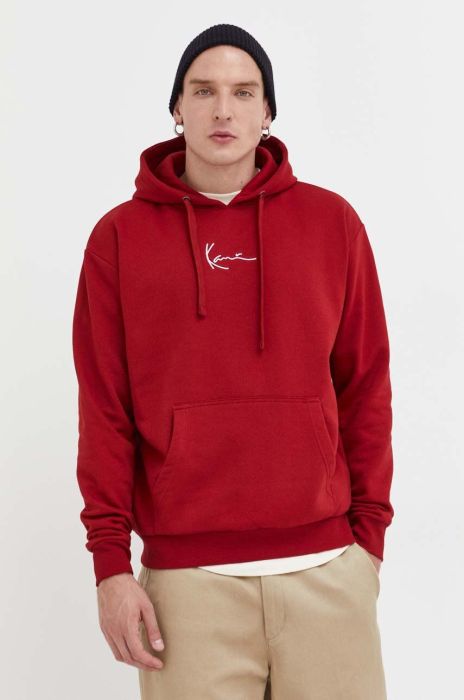 Кофта Karl Kani чоловіча колір червоний з капюшоном з аплікацією (3537384)