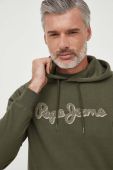 Бавовняна кофта Pepe Jeans RYAN чоловіча колір зелений з капюшоном з аплікацією Бавовняна кофта Pepe Jeans RYAN чоловіча колір зелений з капюшоном з аплікацією