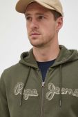 Бавовняна кофта Pepe Jeans RYAN чоловіча колір зелений з капюшоном з аплікацією Бавовняна кофта Pepe Jeans RYAN чоловіча колір зелений з капюшоном з аплікацією