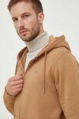 Кофта Gant чоловіча колір коричневий з капюшоном однотонна Кофта Gant чоловіча колір коричневий з капюшоном однотонна