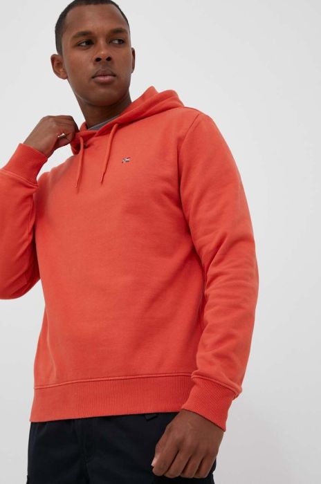 Кофта Napapijri чоловіча колір помаранчевий з капюшоном однотонна Кофта Napapijri чоловіча колір помаранчевий з капюшоном однотонна
