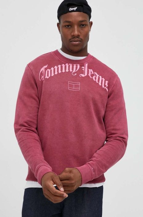 Кофта Tommy Jeans чоловіча колір рожевий з капюшоном з принтом Кофта Tommy Jeans чоловіча колір рожевий з капюшоном з принтом