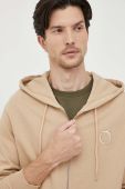 Бавовняна кофта Trussardi чоловіча колір бежевий з капюшоном з аплікацією Бавовняна кофта Trussardi чоловіча колір бежевий з капюшоном з аплікацією