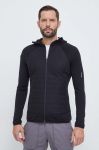 Спортивна кофта Icebreaker Merino Quantum колір чорний з капюшоном однотонна Спортивна кофта Icebreaker Merino Quantum колір чорний з капюшоном однотонна