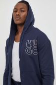 Бавовняна кофта лаунж HUGO з капюшоном з принтом колір блакитний
