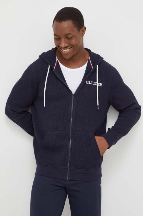 Бавовняна кофта лаунж Tommy Hilfiger колір синій з капюшоном однотонна