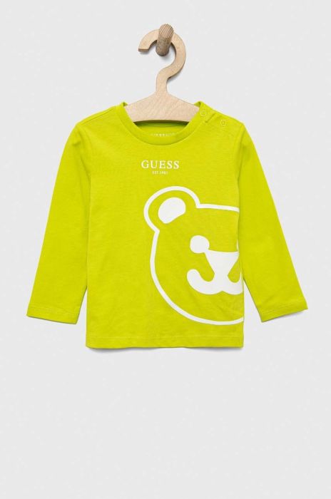 Бавовняний лонгслів для немовлят Guess колір зелений візерунок Бавовняний лонгслів для немовлят Guess колір зелений візерунок