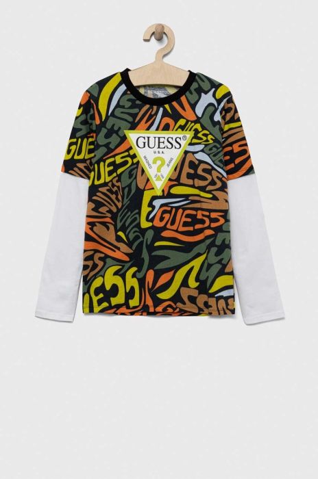 Дитячий бавовняний лонгслів Guess візерунок колір барвистий (3293800) Дитячий бавовняний лонгслів Guess візерунок колір барвистий (3293800)