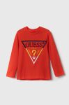 Дитячий бавовняний лонгслів Guess колір червоний з аплікацією (3365823) Дитячий бавовняний лонгслів Guess колір червоний з аплікацією (3365823)