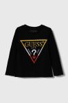 Дитячий бавовняний лонгслів Guess колір чорний з аплікацією (3365839) Дитячий бавовняний лонгслів Guess колір чорний з аплікацією (3365839)