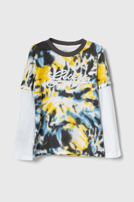 Дитячий бавовняний лонгслів Guess колір жовтий візерунок Дитячий бавовняний лонгслів Guess колір жовтий візерунок