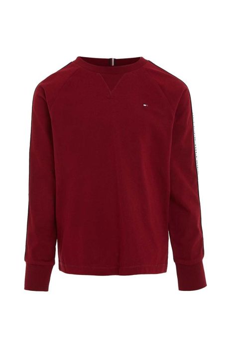 Дитячий бавовняний лонгслів Tommy Hilfiger колір червоний візерунок Дитячий бавовняний лонгслів Tommy Hilfiger колір червоний візерунок