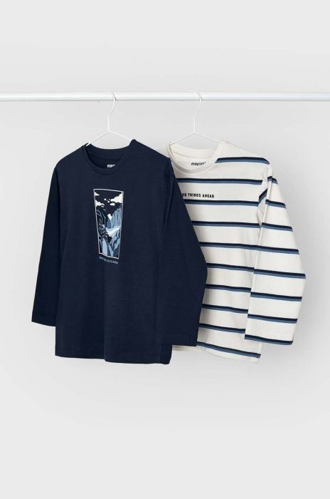 Дитячий бавовняний лонгслів Mayoral 2-pack колір синій візерунок Дитячий бавовняний лонгслів Mayoral 2-pack колір синій візерунок