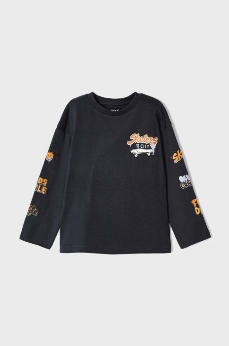 Дитячий бавовняний лонгслів Mayoral колір сірий з принтом (3407822)