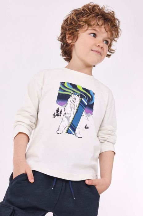 Дитячий бавовняний лонгслів Mayoral колір бежевий з принтом (3407923) Дитячий бавовняний лонгслів Mayoral колір бежевий з принтом (3407923)