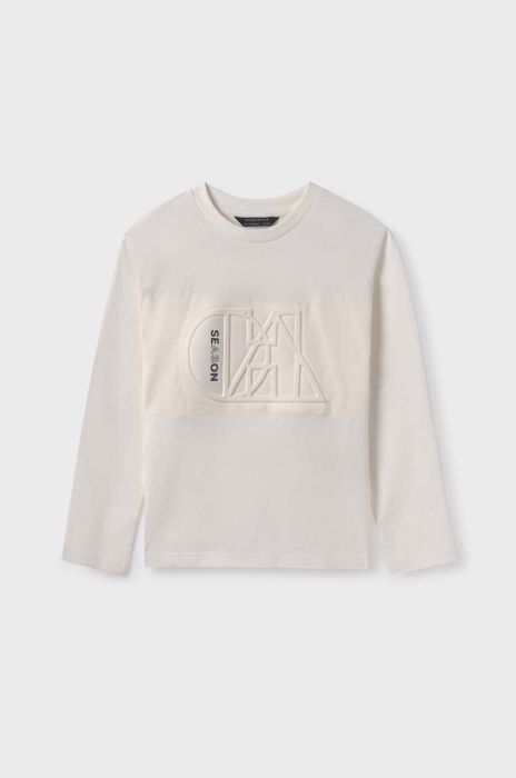 Дитячий бавовняний лонгслів Mayoral колір бежевий з аплікацією Дитячий бавовняний лонгслів Mayoral колір бежевий з аплікацією