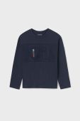 Дитячий бавовняний лонгслів Mayoral колір синій з аплікацією