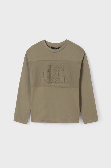 Дитячий бавовняний лонгслів Mayoral колір зелений з аплікацією Дитячий бавовняний лонгслів Mayoral колір зелений з аплікацією