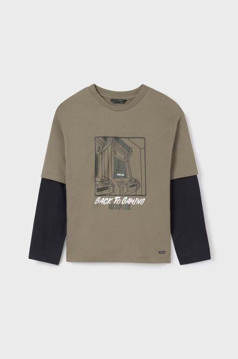 Дитячий бавовняний лонгслів Mayoral колір зелений з принтом (3408018) Дитячий бавовняний лонгслів Mayoral колір зелений з принтом (3408018)