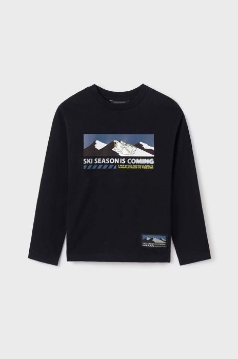 Дитячий бавовняний лонгслів Mayoral колір чорний з принтом (3408058) Дитячий бавовняний лонгслів Mayoral колір чорний з принтом (3408058)