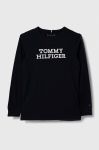 Дитячий бавовняний лонгслів Tommy Hilfiger колір чорний меланж Дитячий бавовняний лонгслів Tommy Hilfiger колір чорний меланж