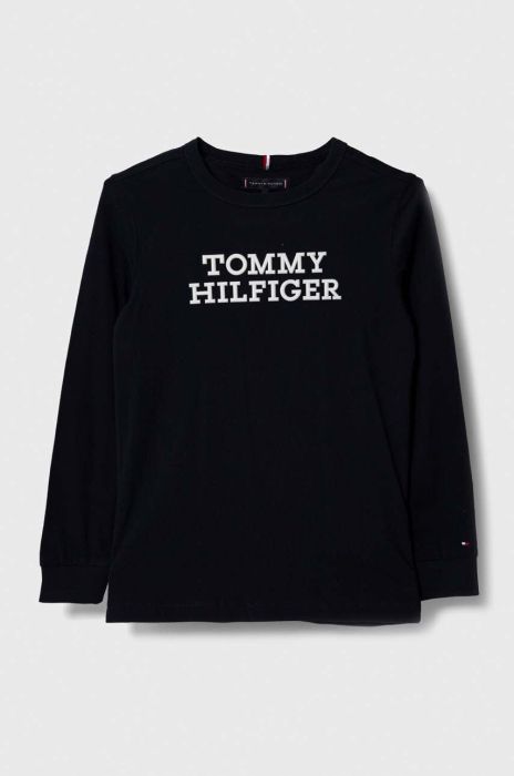 Дитячий бавовняний лонгслів Tommy Hilfiger колір чорний меланж Дитячий бавовняний лонгслів Tommy Hilfiger колір чорний меланж