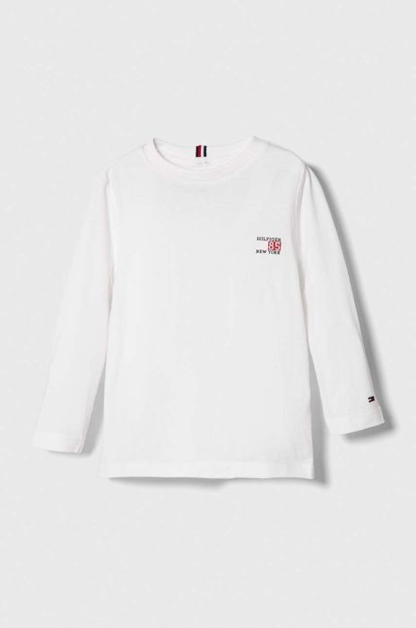 Дитячий бавовняний лонгслів Tommy Hilfiger колір білий однотонний Дитячий бавовняний лонгслів Tommy Hilfiger колір білий однотонний